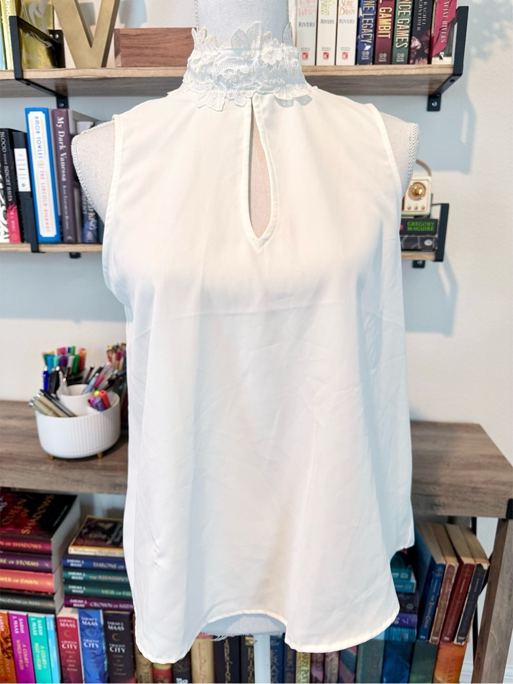 Joie Lace High-Neck Sleeveless Blouse - White